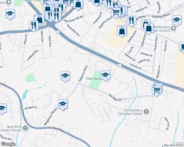 map of restaurants, bars, coffee shops, grocery stores, and more near 6035 Surrey Square Lane in District Heights