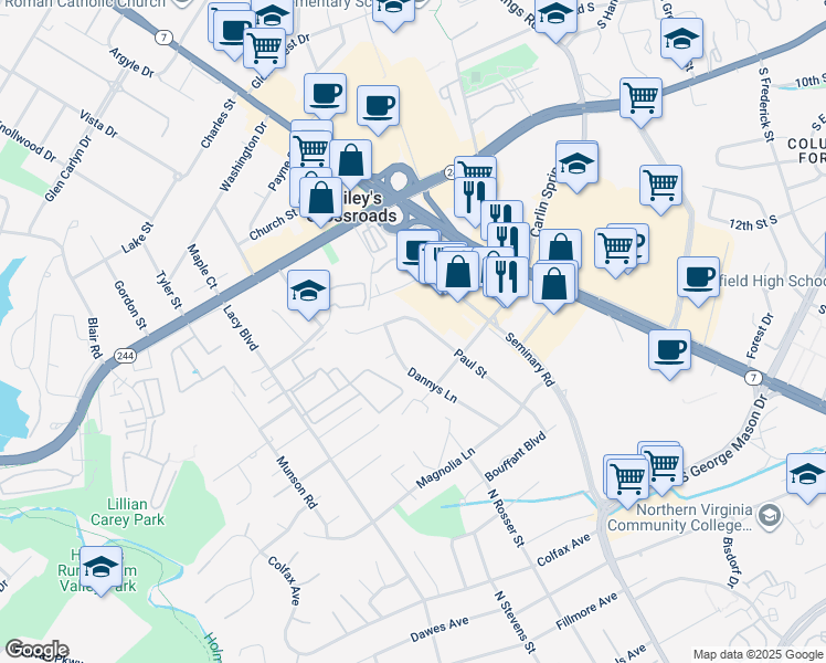 map of restaurants, bars, coffee shops, grocery stores, and more near 3514 Paul Street in Alexandria