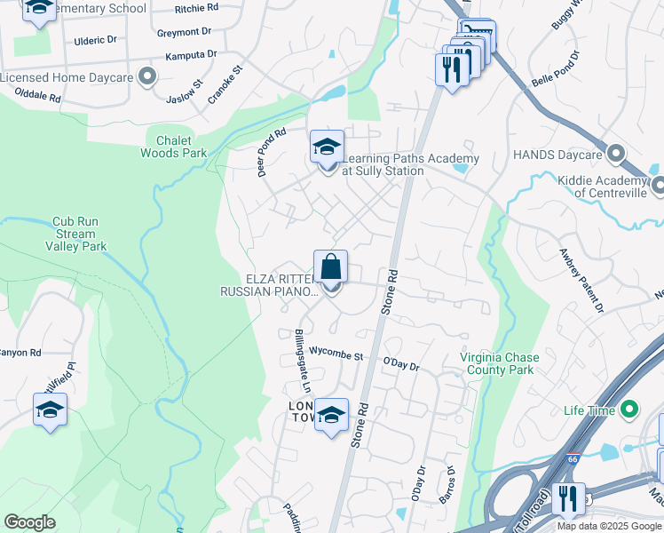 map of restaurants, bars, coffee shops, grocery stores, and more near 14781 Green Park Way in Centreville