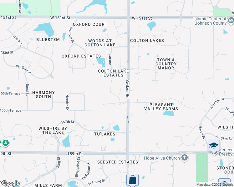 map of restaurants, bars, coffee shops, grocery stores, and more near 17332 Stearns Street in Overland Park