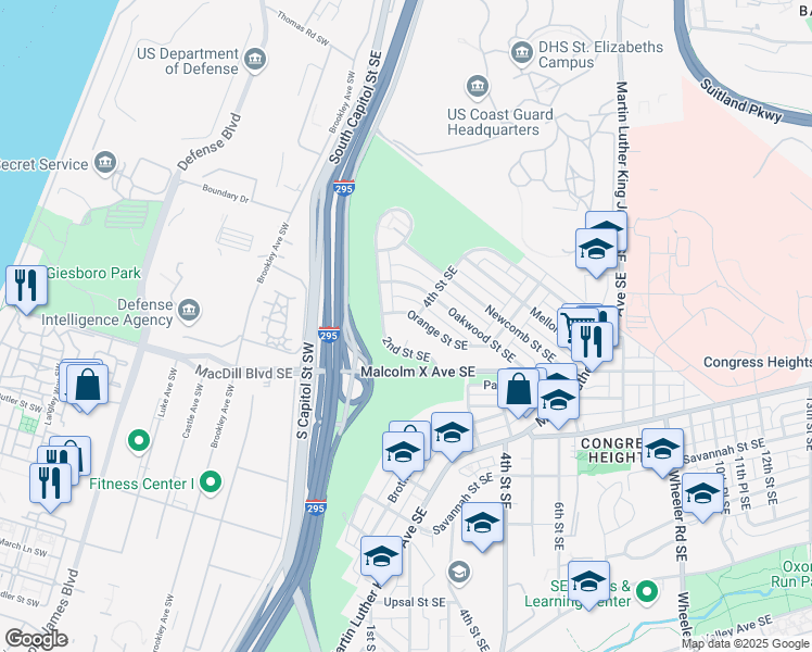 map of restaurants, bars, coffee shops, grocery stores, and more near 101 Independence Avenue Southeast in Washington