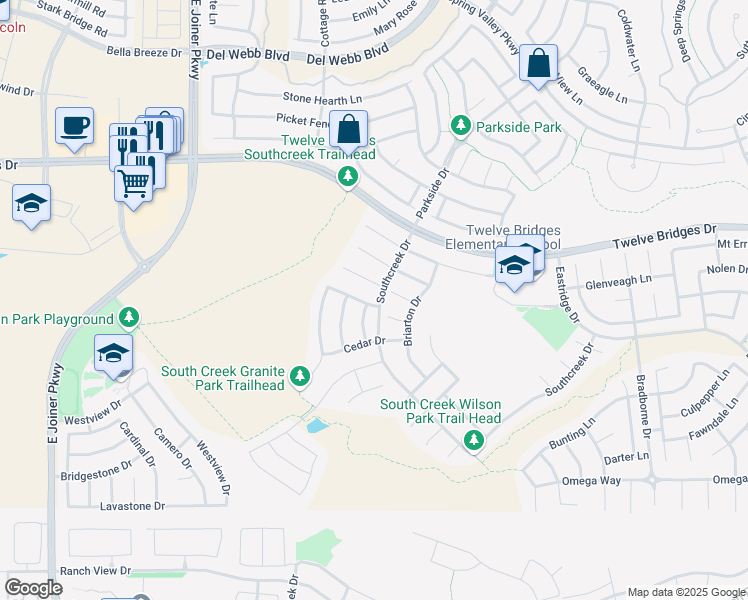 map of restaurants, bars, coffee shops, grocery stores, and more near 2324 Granite Park Drive in Lincoln