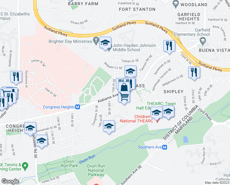 map of restaurants, bars, coffee shops, grocery stores, and more near 1502 Alabama Avenue Southeast in Washington