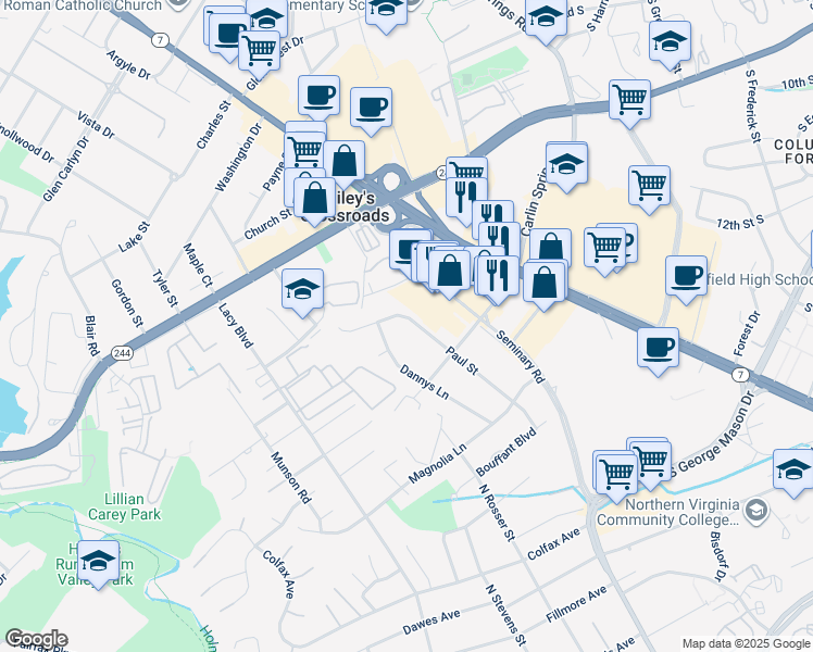 map of restaurants, bars, coffee shops, grocery stores, and more near 3514 Paul Street in Alexandria