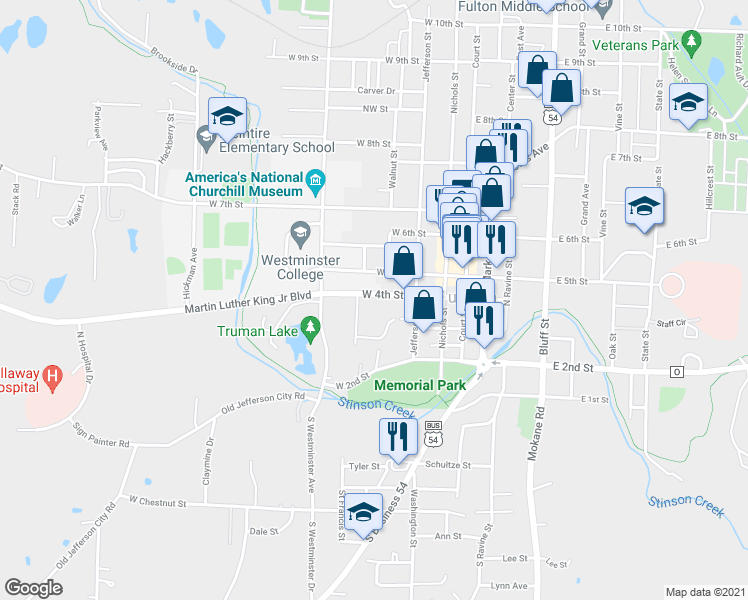 map of restaurants, bars, coffee shops, grocery stores, and more near 306 West 4th Street in Fulton