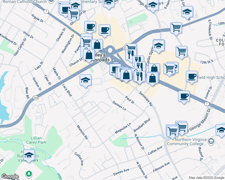 map of restaurants, bars, coffee shops, grocery stores, and more near 3510 Paul Street in Alexandria