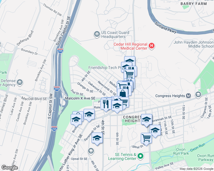 map of restaurants, bars, coffee shops, grocery stores, and more near 101 Independence Avenue Southeast in Washington