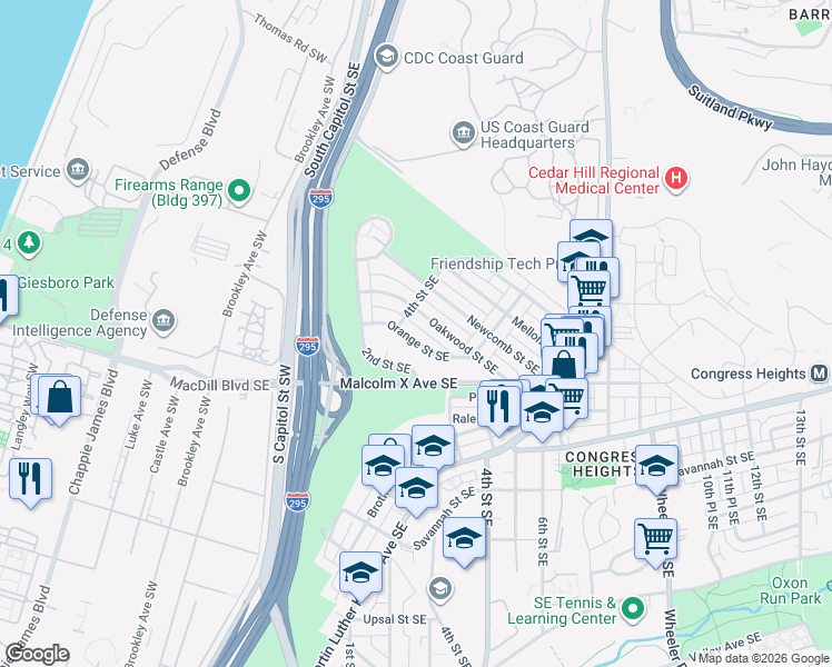 map of restaurants, bars, coffee shops, grocery stores, and more near 101 Independence Avenue Southeast in Washington