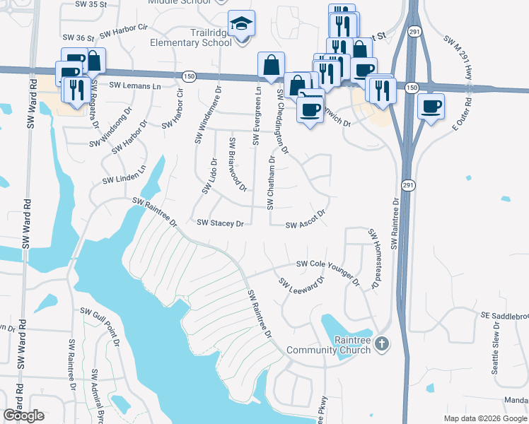 map of restaurants, bars, coffee shops, grocery stores, and more near 4012 Southwest Chatham Drive in Lee's Summit