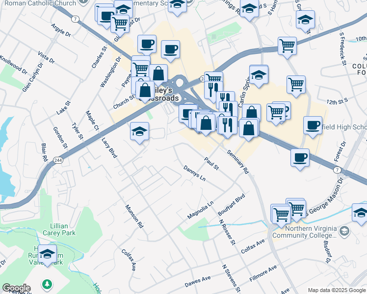 map of restaurants, bars, coffee shops, grocery stores, and more near 3510 Paul Street in Alexandria