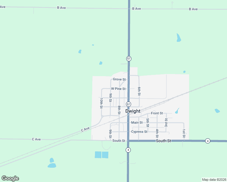 map of restaurants, bars, coffee shops, grocery stores, and more near 801-899 West Pine Street in Dwight