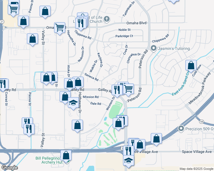 map of restaurants, bars, coffee shops, grocery stores, and more near 6805 Western Place in Colorado Springs