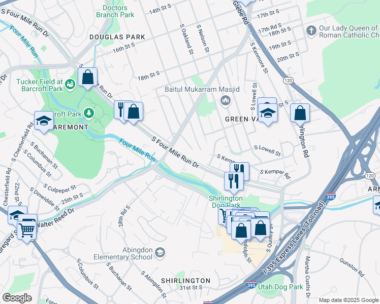 map of restaurants, bars, coffee shops, grocery stores, and more near 2236 South Randolph Street in Arlington