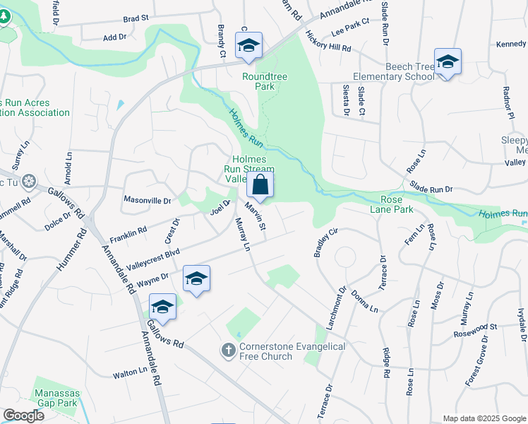 map of restaurants, bars, coffee shops, grocery stores, and more near 3545 Marvin Street in Annandale
