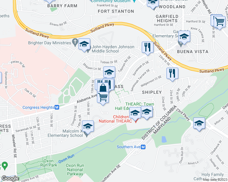 map of restaurants, bars, coffee shops, grocery stores, and more near 1725 Alabama Avenue Southeast in Washington