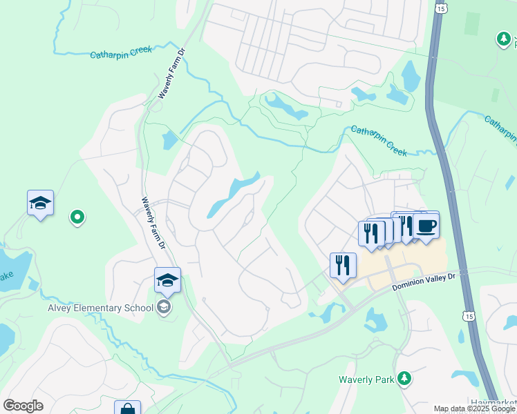 map of restaurants, bars, coffee shops, grocery stores, and more near 5105 Faldo Drive in Haymarket
