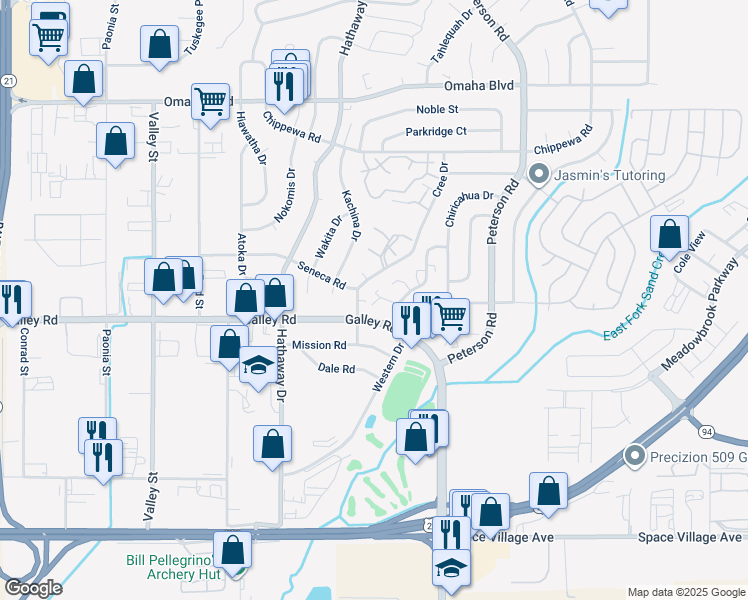 map of restaurants, bars, coffee shops, grocery stores, and more near 6805 Western Place in Colorado Springs