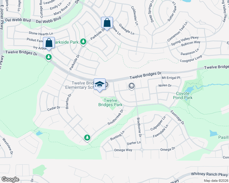 map of restaurants, bars, coffee shops, grocery stores, and more near Eastridge Drive & Glenveagh Lane in Lincoln