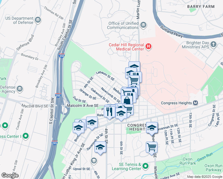 map of restaurants, bars, coffee shops, grocery stores, and more near 101 Independence Avenue Southeast in Washington