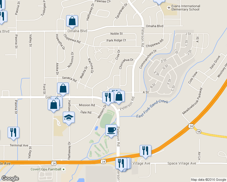 map of restaurants, bars, coffee shops, grocery stores, and more near 1052 Chiricahua Drive in Colorado Springs