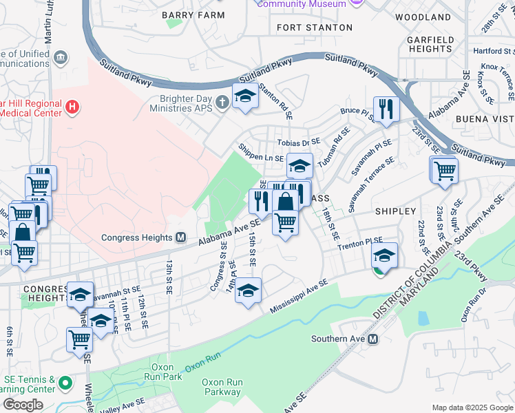 map of restaurants, bars, coffee shops, grocery stores, and more near 101 Independence Avenue Southeast in Washington