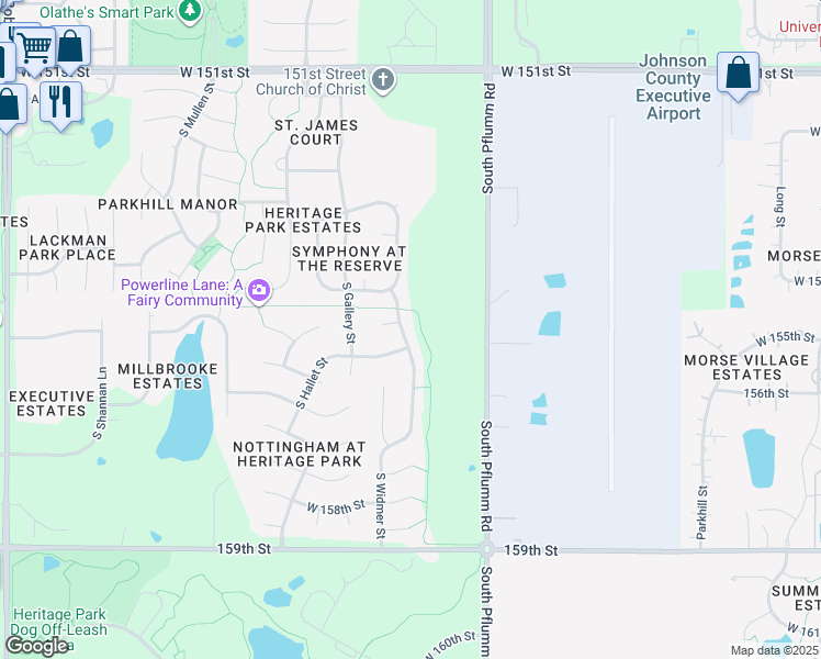 map of restaurants, bars, coffee shops, grocery stores, and more near 13719 West 155th Court in Olathe