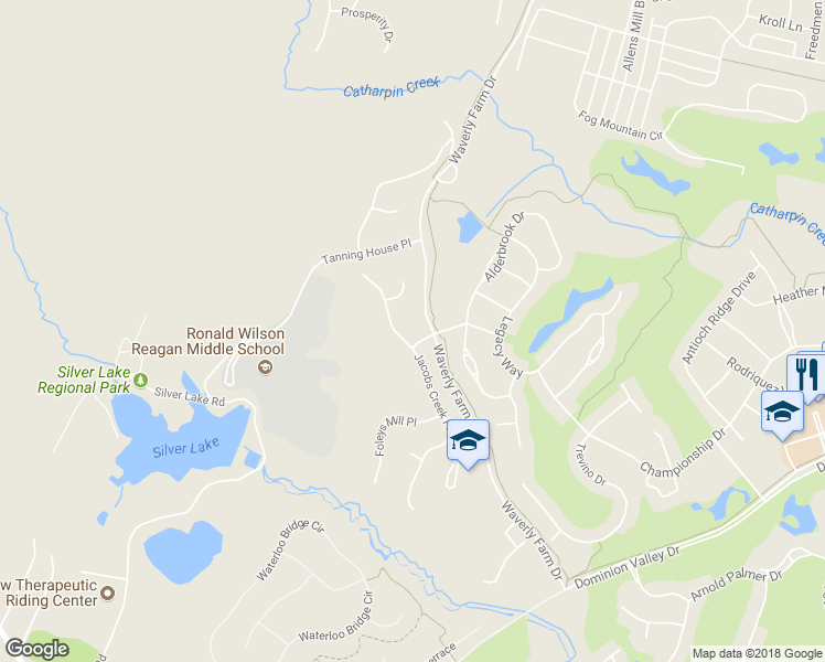 map of restaurants, bars, coffee shops, grocery stores, and more near 5253 Jacobs Creek Place in Haymarket