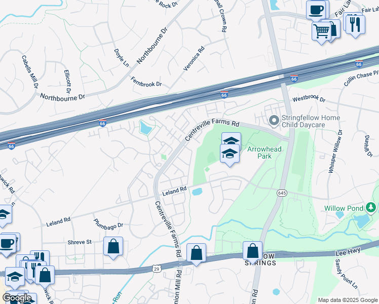 map of restaurants, bars, coffee shops, grocery stores, and more near 5200 Jule Star Drive in Centreville