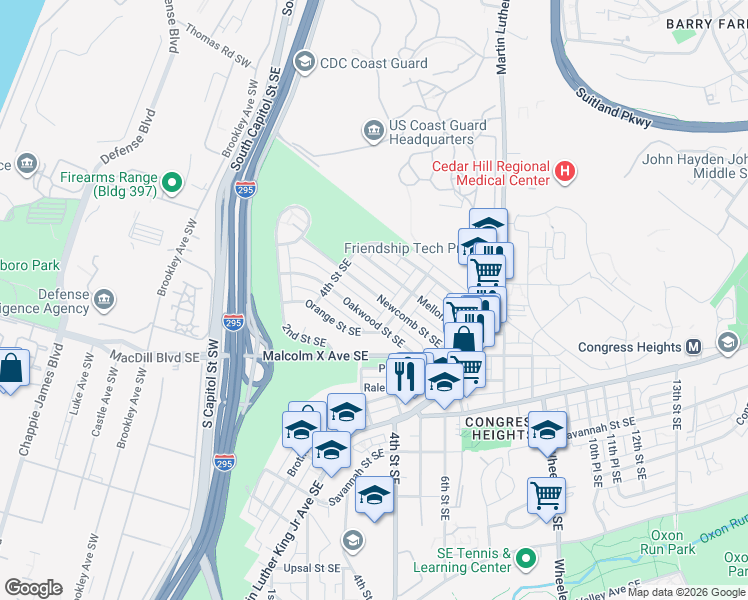 map of restaurants, bars, coffee shops, grocery stores, and more near 101 Independence Avenue Southeast in Washington