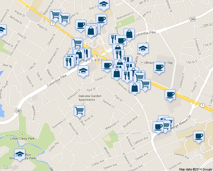 map of restaurants, bars, coffee shops, grocery stores, and more near 3515 Paul Street in Alexandria