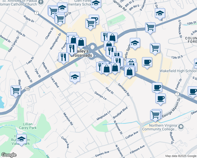 map of restaurants, bars, coffee shops, grocery stores, and more near 3515 Paul Street in Alexandria