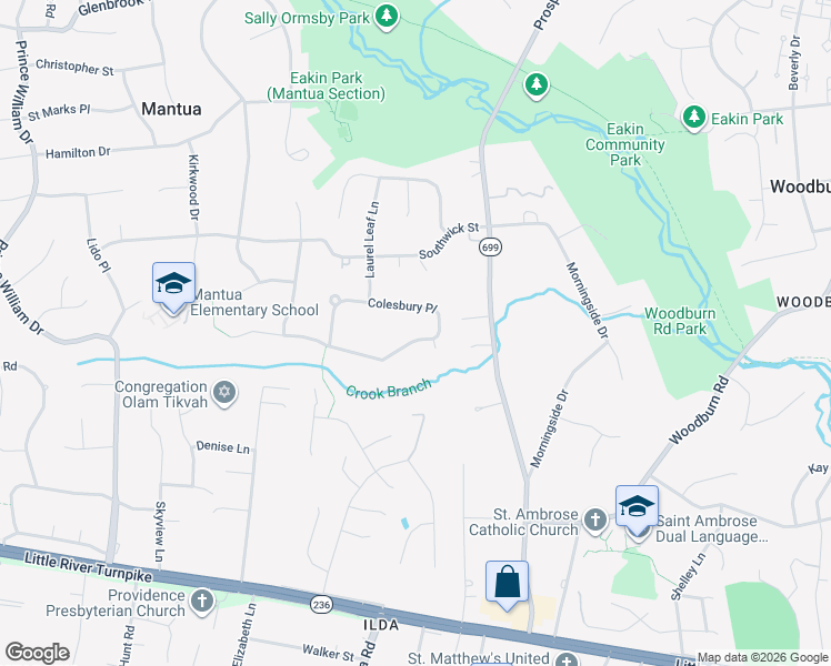 map of restaurants, bars, coffee shops, grocery stores, and more near 8944 Colesbury Place in Fairfax