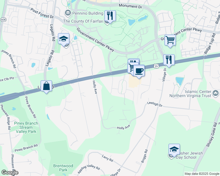 map of restaurants, bars, coffee shops, grocery stores, and more near 4560 Rona Place in Fairfax