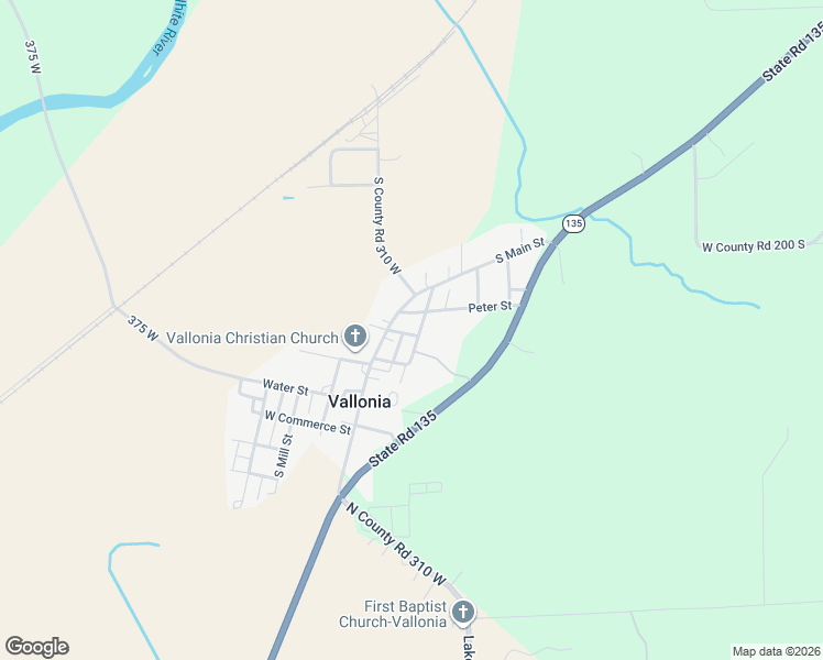 map of restaurants, bars, coffee shops, grocery stores, and more near 2180 South Alldredge Street in Vallonia