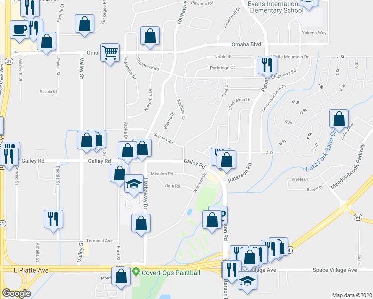 map of restaurants, bars, coffee shops, grocery stores, and more near 6805 Western Place in Colorado Springs