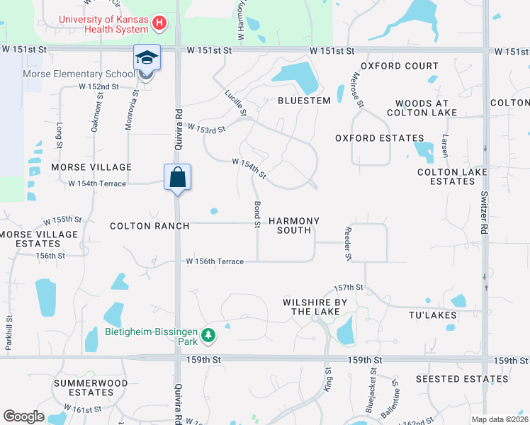 map of restaurants, bars, coffee shops, grocery stores, and more near 11460 West 155th Terrace in Overland Park