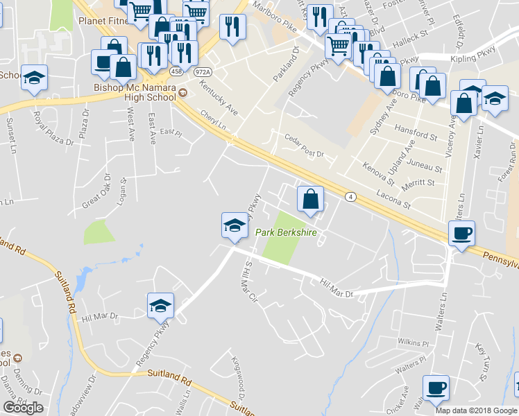 map of restaurants, bars, coffee shops, grocery stores, and more near 6007 Surrey Square Lane in District Heights