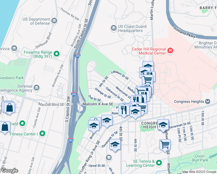 map of restaurants, bars, coffee shops, grocery stores, and more near 426 Oakwood Street Southeast in Washington