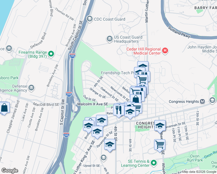 map of restaurants, bars, coffee shops, grocery stores, and more near 101 Independence Avenue Southeast in Washington