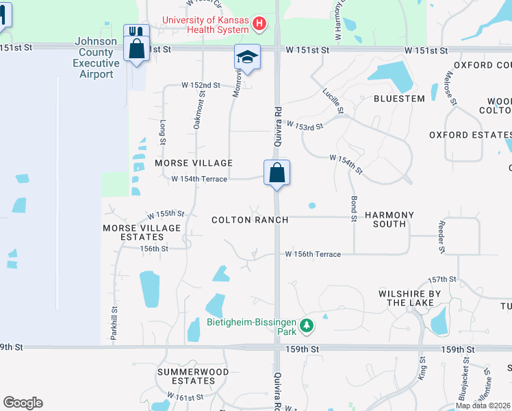 map of restaurants, bars, coffee shops, grocery stores, and more near 11910 West 155th Terrace in Overland Park
