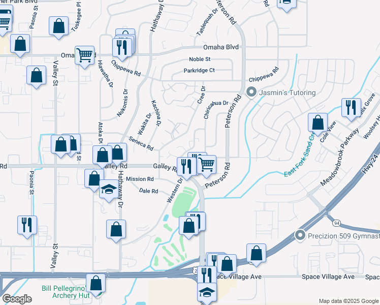 map of restaurants, bars, coffee shops, grocery stores, and more near 6850 Western Place in Colorado Springs