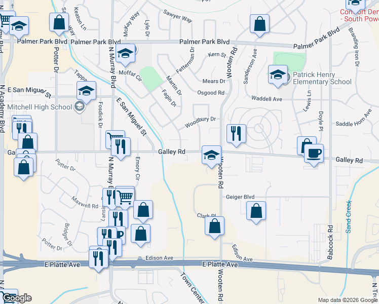 map of restaurants, bars, coffee shops, grocery stores, and more near in Colorado Springs