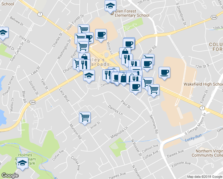 map of restaurants, bars, coffee shops, grocery stores, and more near 3513 Paul Street in Alexandria