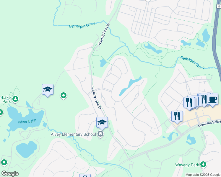map of restaurants, bars, coffee shops, grocery stores, and more near 5221 Bent Grass Drive in Haymarket
