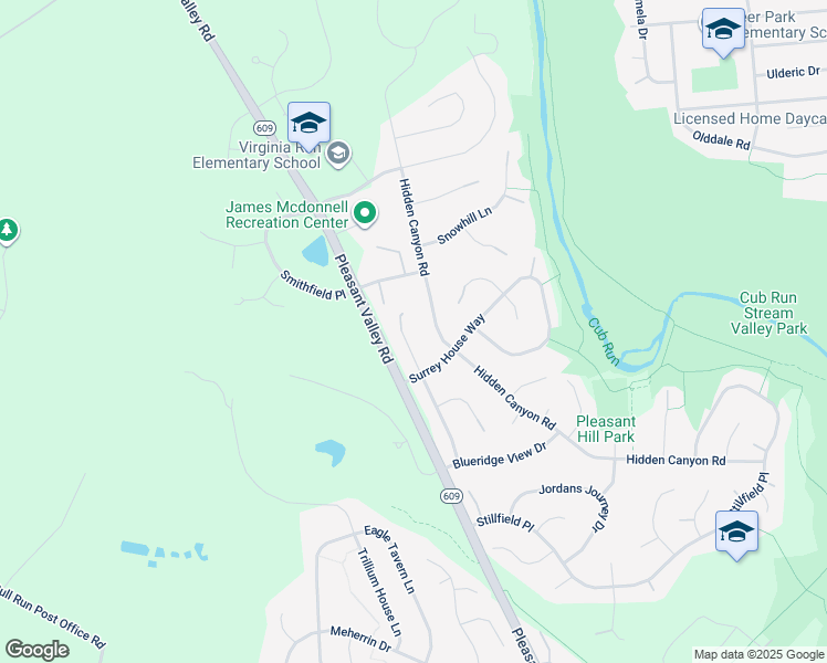 map of restaurants, bars, coffee shops, grocery stores, and more near 6199 Secret Hollow Lane in Centreville