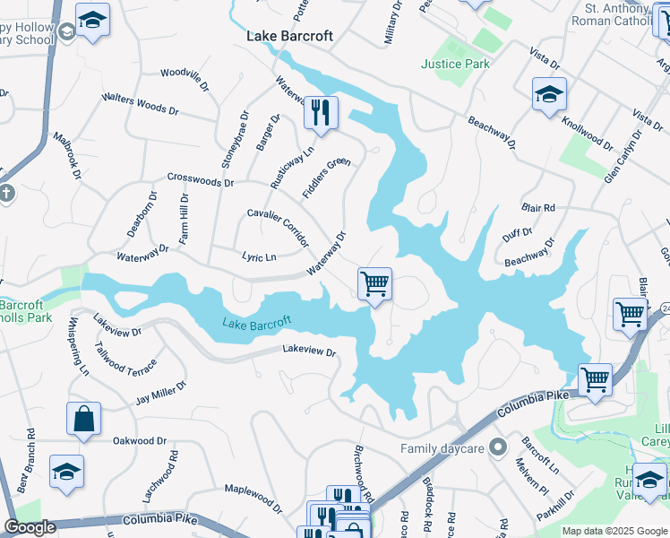 map of restaurants, bars, coffee shops, grocery stores, and more near 6334 Cavalier Corridor in Falls Church