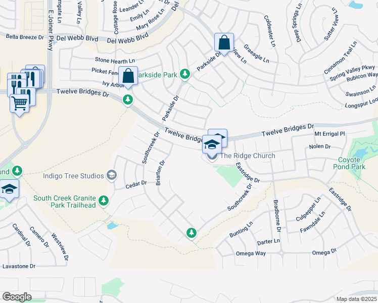 map of restaurants, bars, coffee shops, grocery stores, and more near 315 Arroyo Madrone Court in Lincoln