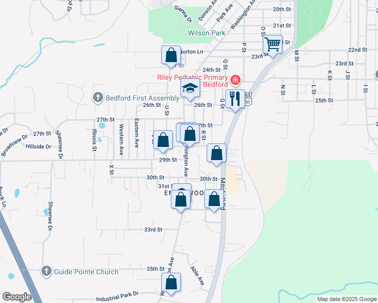 map of restaurants, bars, coffee shops, grocery stores, and more near 2826 Washington Avenue in Bedford