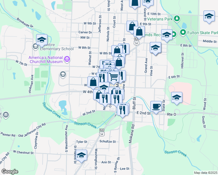 map of restaurants, bars, coffee shops, grocery stores, and more near in Fulton
