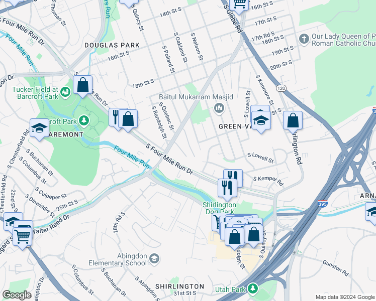 map of restaurants, bars, coffee shops, grocery stores, and more near 2236 South Randolph Street in Arlington